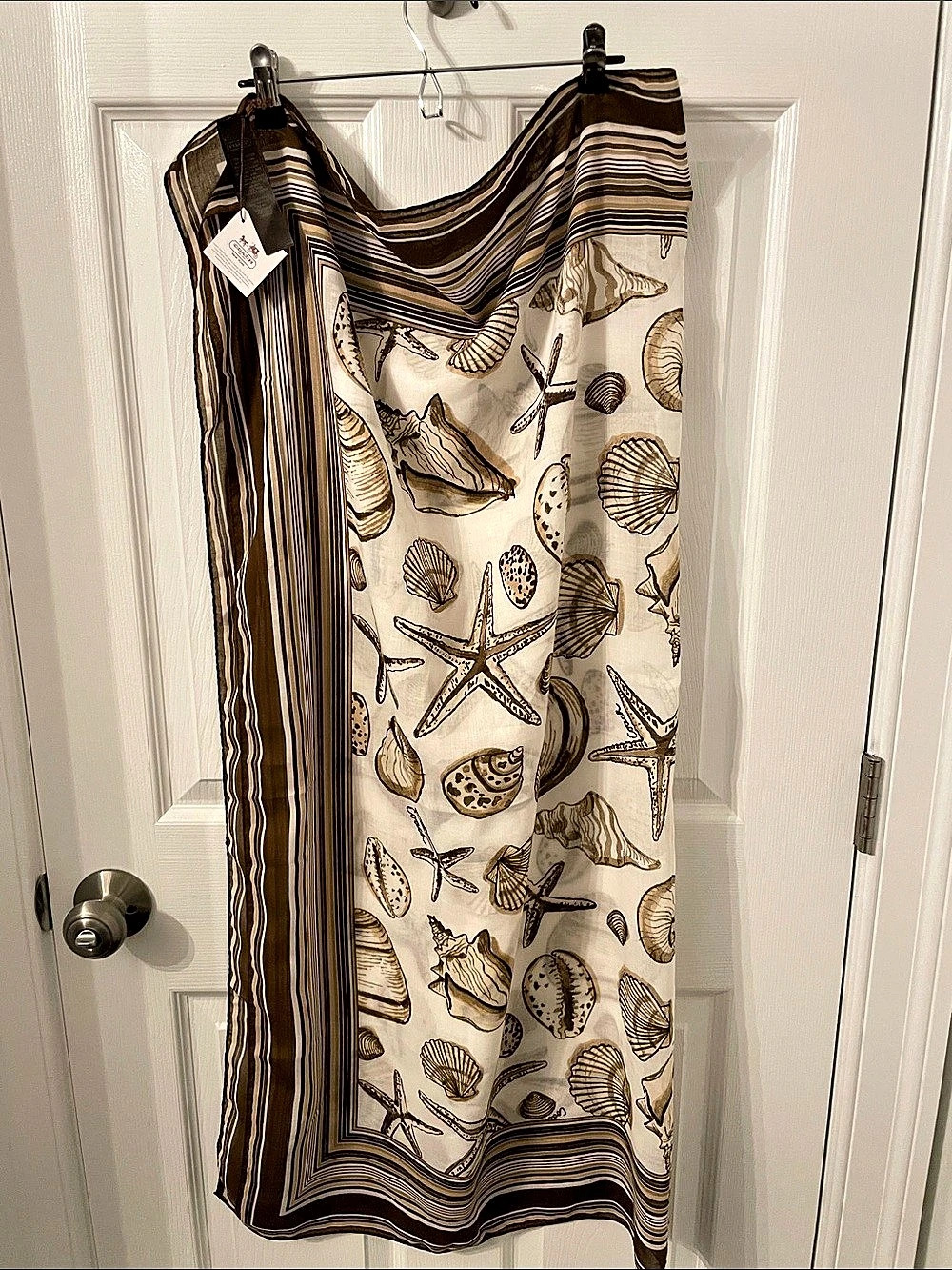 Coach Resort Scarf Brown & White One Size NWT